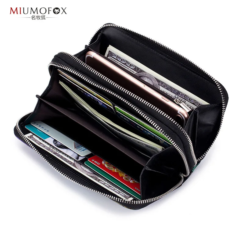 Hand-held Rose Flower Wallet Double-layer Zipper Large Capacity Purse  Women's Long Genuine Leather Multi-Card Slot Zipper