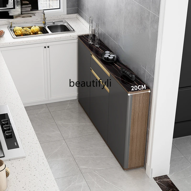 

yj Narrow Meal Side Cabinet Ultra-Thin Solid Wood Storage Modern Simple and Light Luxury Kitchen Wall Integrated Side Cabinet