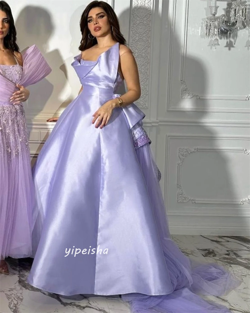 Jiayigong raso a strati drappeggiato perline Clubbing Ball Gown senza spalline su misura occasioni abiti lunghi