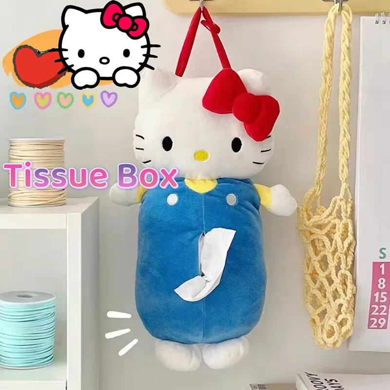 

Кавайная коробка для салфеток Hello Kitty SanrioAnime, подвесная сумка для салфеток на спину автомобиля, коробка для салфеток для ванной и кухни, товары, подарок на день рождения