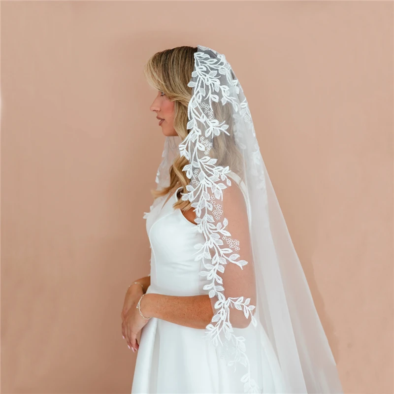 Mantilla Wedding Bridal Veils Cathedral Long Large Lace Appliques Embroidered Luxury White Ivory Tulle Accessories For Brides