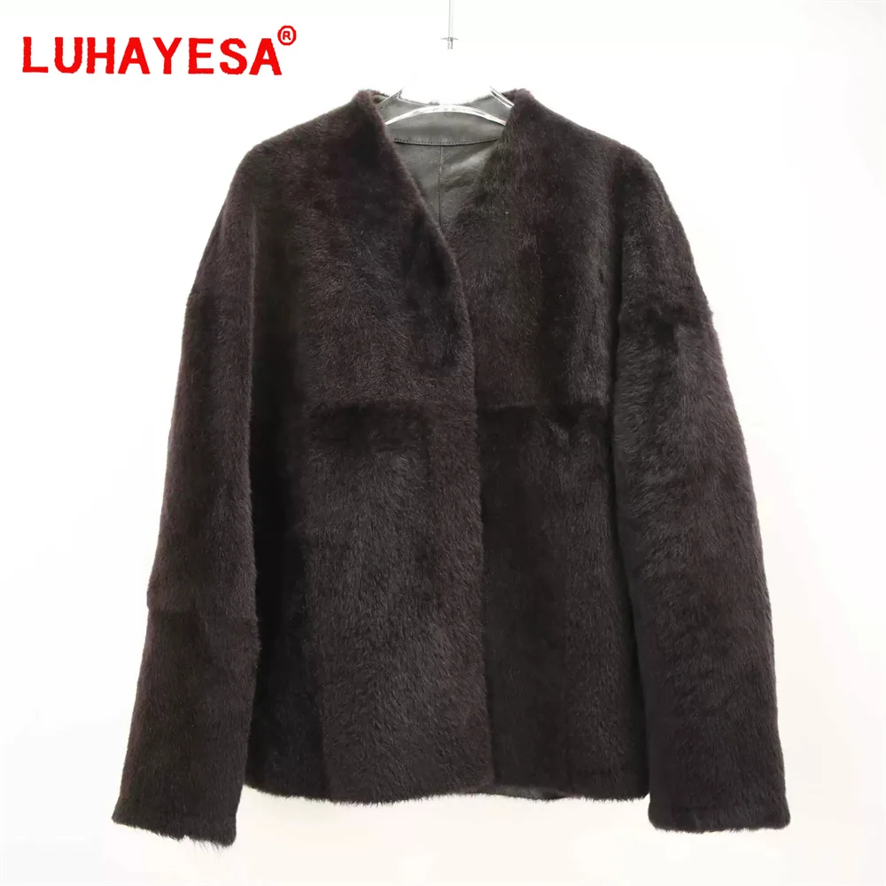 2024 Spain Lagon Lamb Shearling Fur Jacket LUHAYESA Female Winter Warm Good Quality Real Fur Clothe