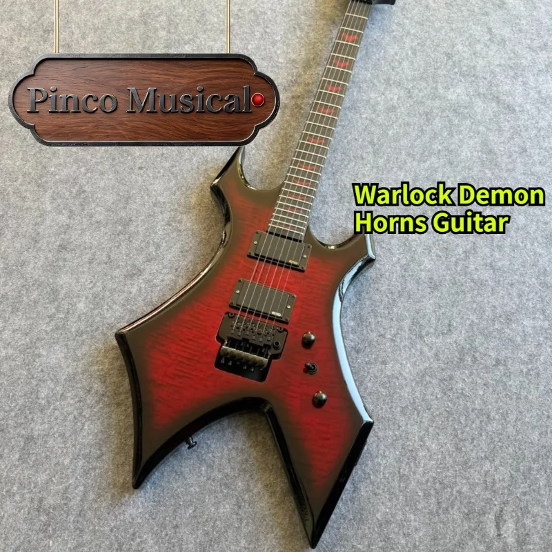 Red Flame Burst BC Warlock Demon Horns Electric Guitar HH Humbuckers Heavy Metal Tremolo 1969 Big Double Tremor System