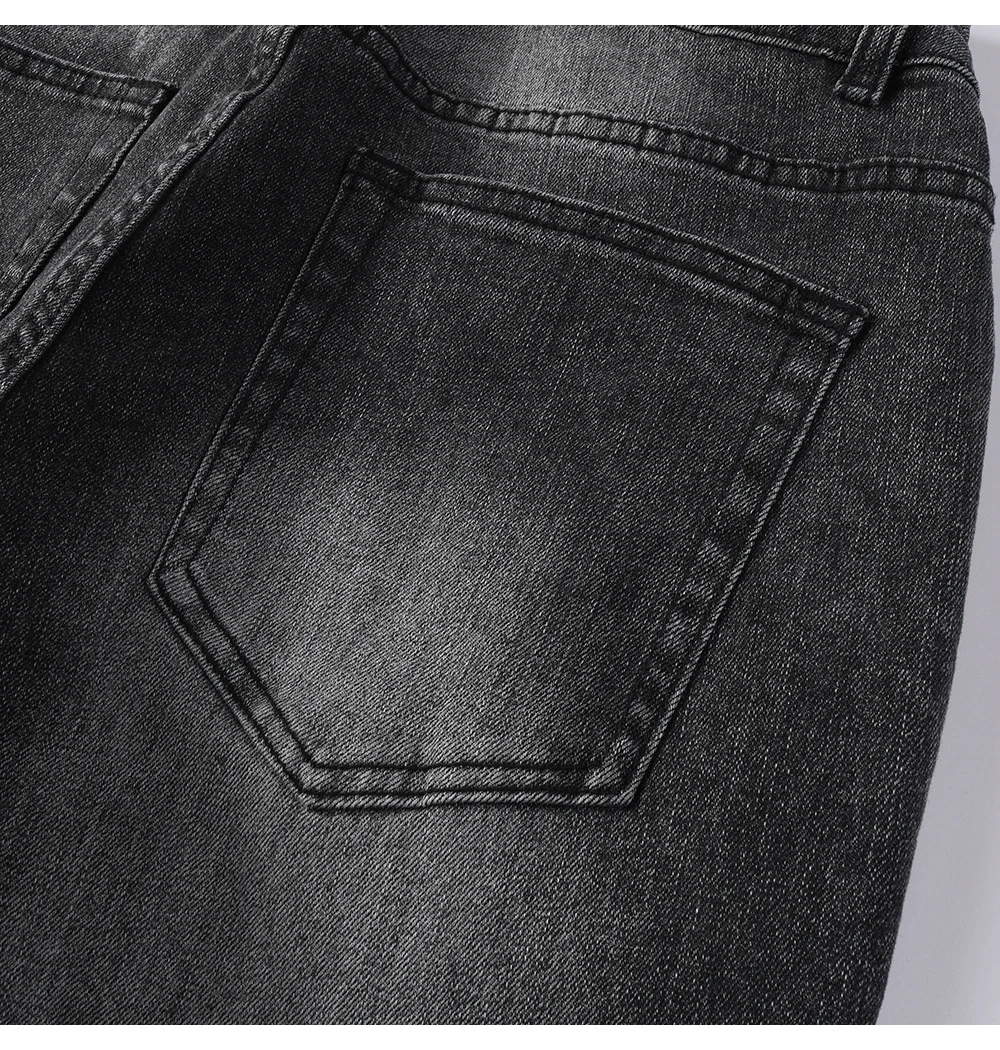 Herren Boot-Cut Denim-Jeans in Grau-Schwarz, Hochwertige Baumwollhose, Klassische Schlanke Stretch-Schlaghose – Detail 12