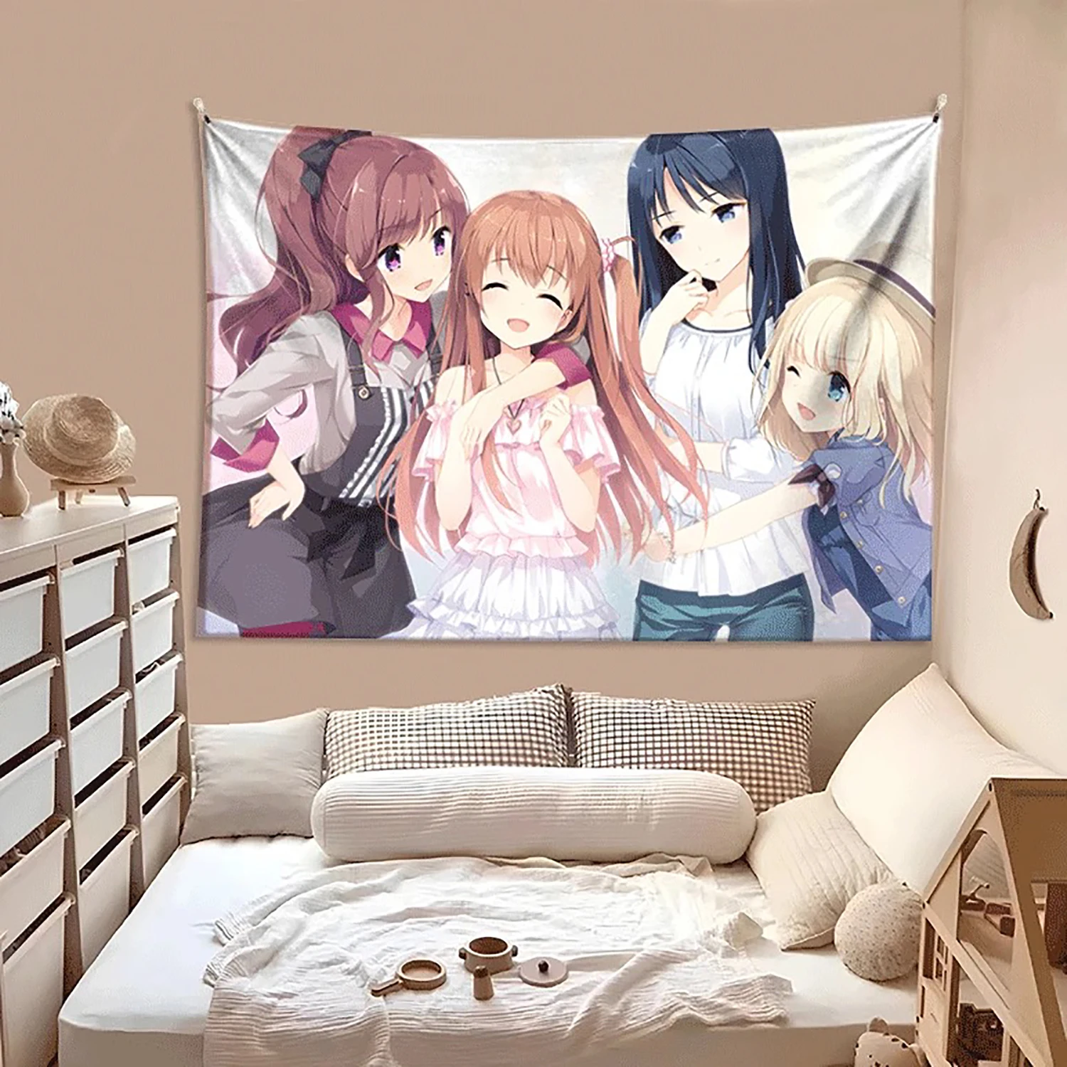 Kawaii style girl hanging cloth cartoon dormitory bedroom bedside tapestry wall background cloth rental house decorative cloth