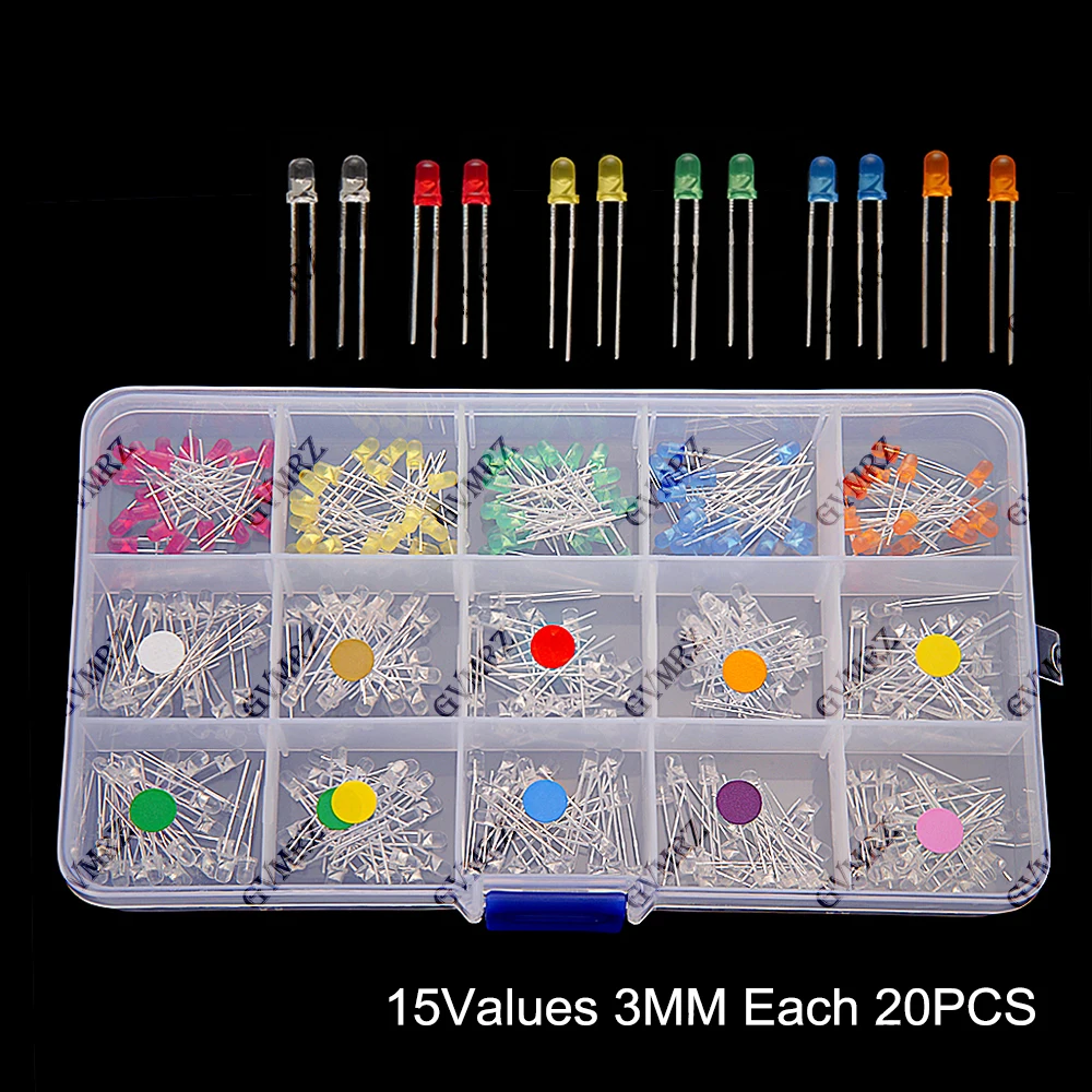 F3 F5 3MM 5MM Light Emitting Diodes Electronics Kit F3 F5 LED Diode Assorted Kit White Green Red Blue Yellow Orange Luminous LED