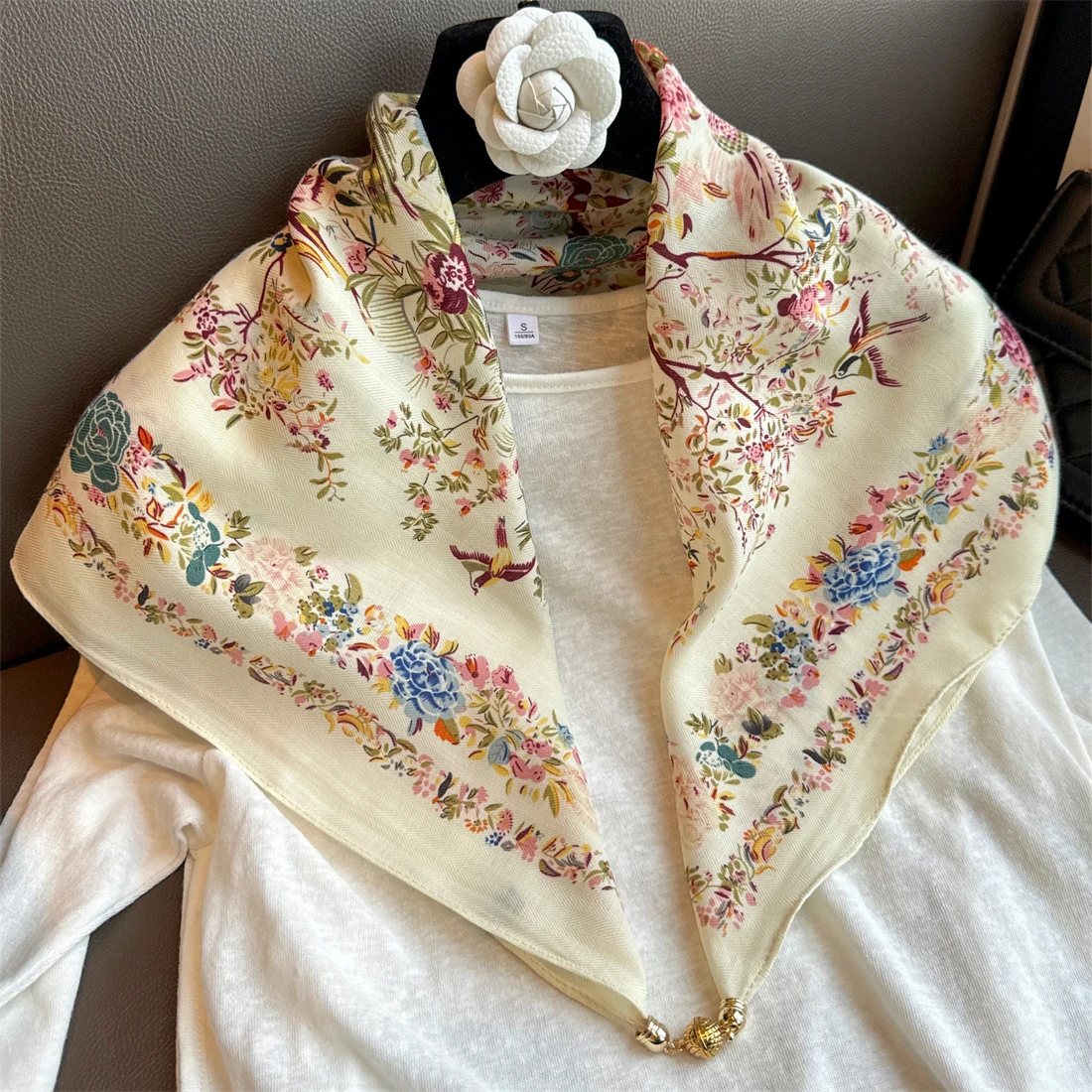 2024 new floral shawl women\'s cotton and linen thin scarf size 90*90 square multifunctional scarf decorative scarf scarf