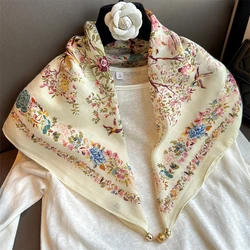 2024 new floral shawl women's cotton and linen thin scarf size 90*90 square multifunctional scarf decorative scarf scarf