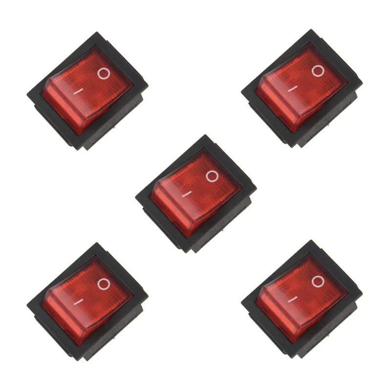 5X Red Light 4 Pin DPST ON/OFF Snap In Rocker Switch 15A/250V 20A/125V AC 28X22mm