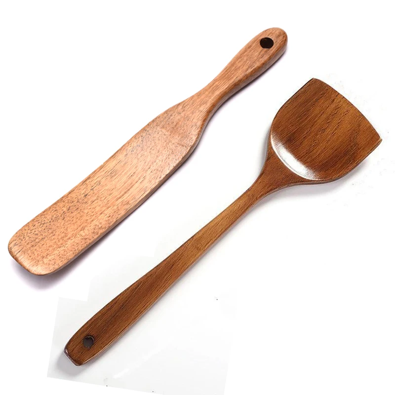 2Sizes Spatula Long Handle Heat Resistant Spoon Non-Stick Pan Wood Shovel Cooking Spatula Kitchen Utensils Cookware For Home