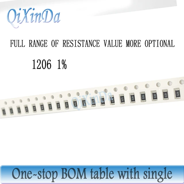 100 sztuk 1206 SMD 1% rezystor 0R-10M 0.1R 0.15R 0.56R 1R 5.6R 10R 16R 33R 1K 10K 62K 75K 100K 240K 430K 750K 1M 4.7M 6.2M 9.1M