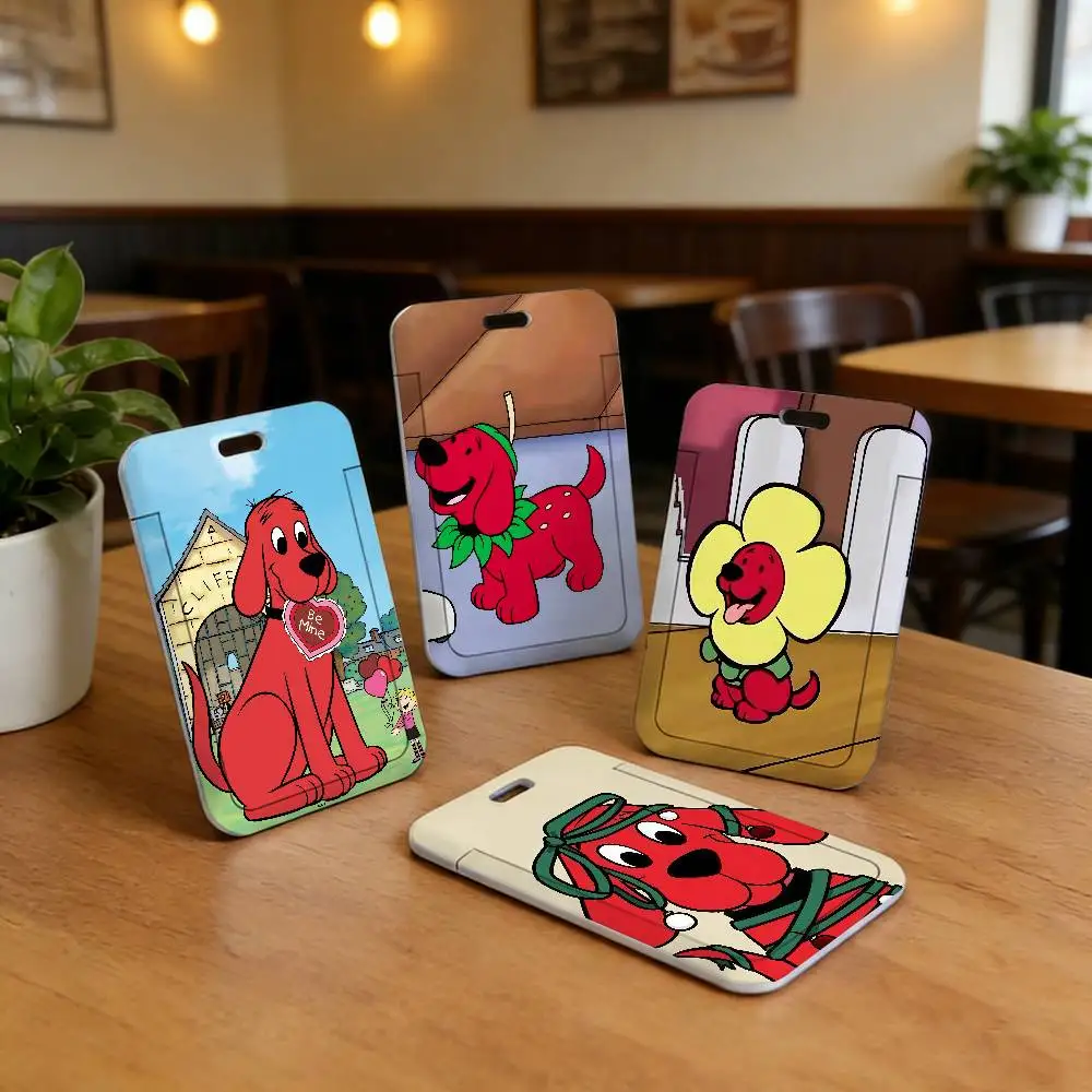 Cute Cartoon C-Clifford the Big Red Dog Card Covers Holders Case Students Bus Card Cover ID Badge Holder with Lanyard