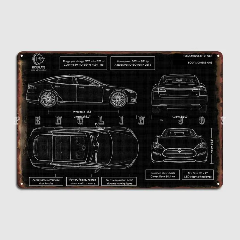 Tesla Model S 1st Generation Metal Sign Cinema Kitchen Home Customize Wall Decor Tin Sign Poster