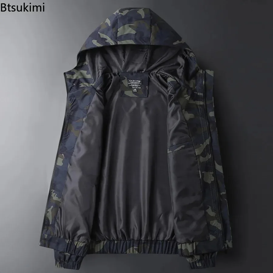 Spring New Men's Bomber Jackets Outdoor Breathable Casual Long Sleeve Zipper Camo Hooded Coats Sportwear Tops for Men Streetwear