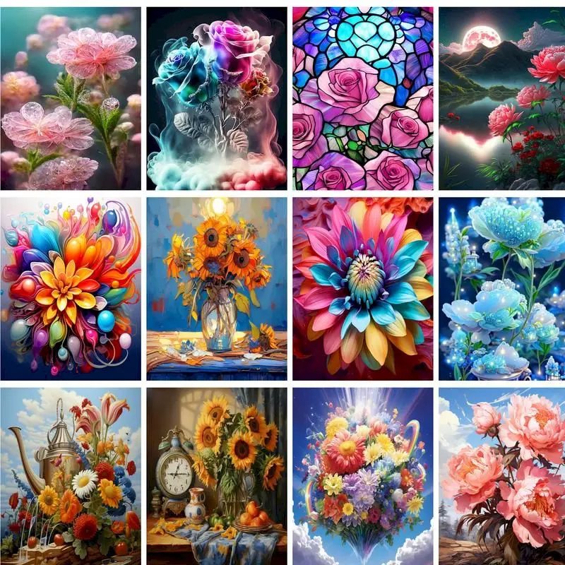 

GATYZTORY Diamond Painting Kit Flowers Cross Stitch Sets Full Round Diamond Art Handicrafts Cross Stitch Embroidery For Home Dec