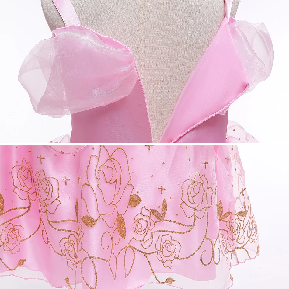 Aurora Roze Prinses Jurk Meisje Doornroosje Cosplay Kostuum Zomer Bloemen Rozenprint Sling Jurken 2-10 Jaar Kinderen elegante Jurk