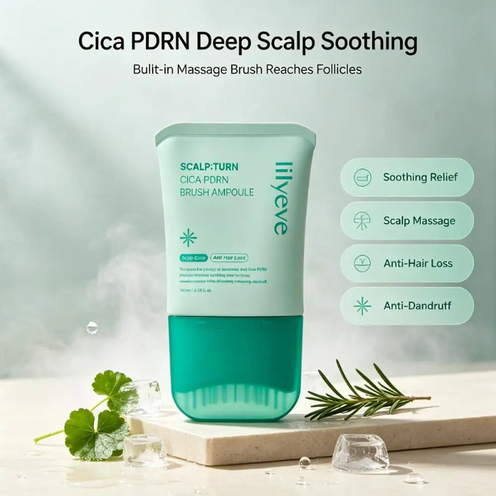 100ml Lilyeve Scalp:Turn Cica PDRN Brush Ampoule Centella Asiatica Scalp Sooth Cool Essence Massage Brush Head Hair Growth Serum