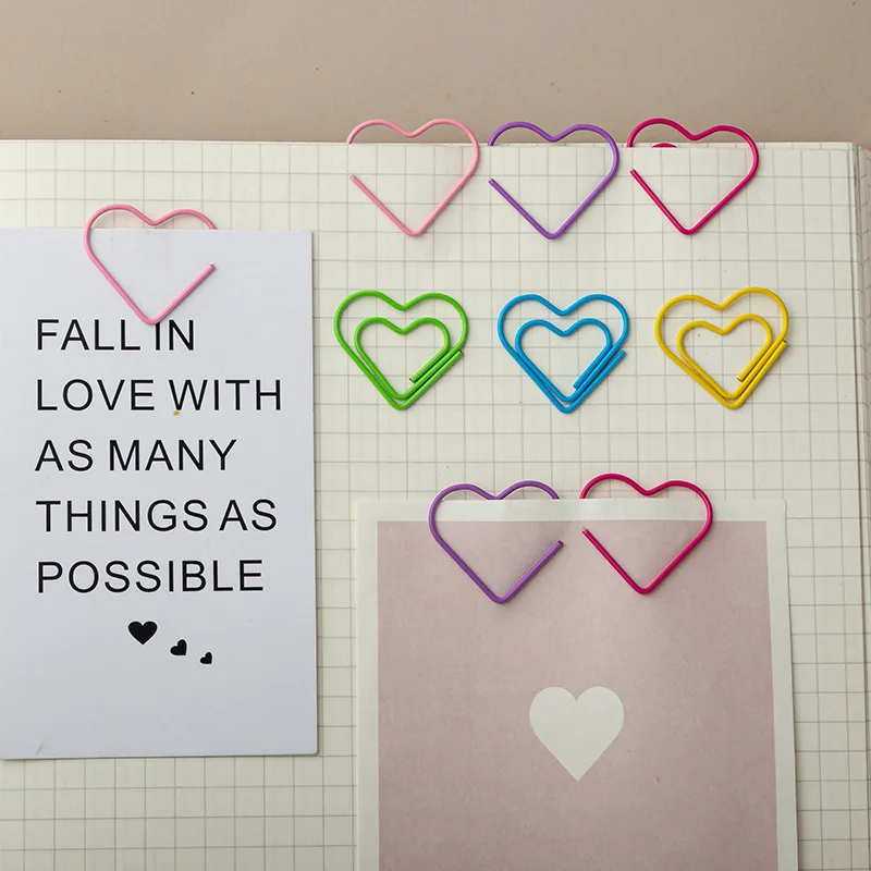 30Pcs Mixed-color Heart-shaped Paper Clips Student Test Paper File Binder Clip Index Bookmarks Creative School Office Supplies
