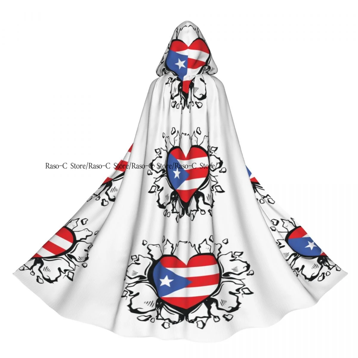 

Long Cape Cloak Puerto Rico Flag Heart Hooded Cloak Coat Autumn Hoodies