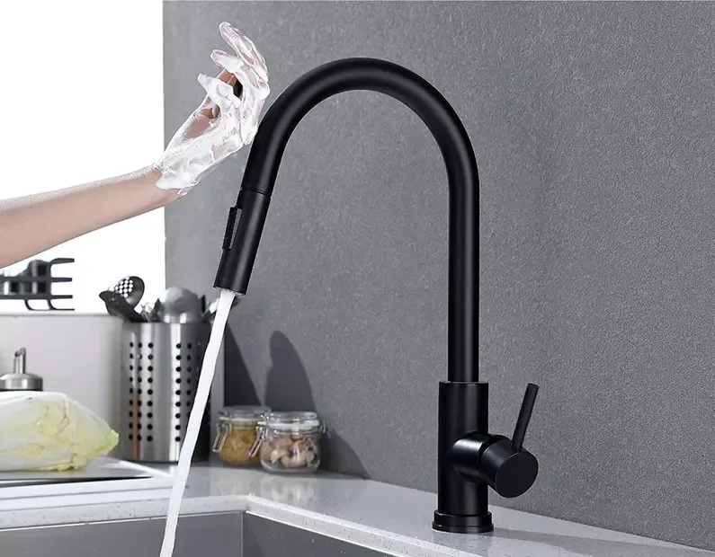 Deao Hot Sale High Quality Smart Kitchen Tap Kitchen Faucet Sensor Touch Kitchen Faucet 360 Degree Rotatable Pull Down 3 Years