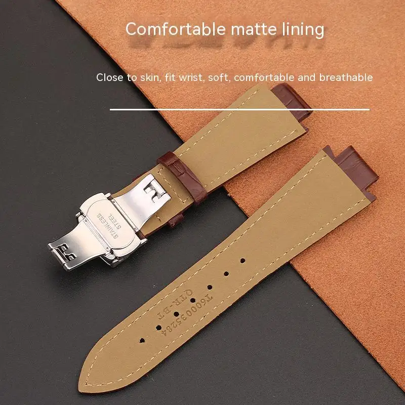 Cowhide Leather Watchband 24x14mm For 1853 Tissot T60 Strap Belt L875/975K Series Bracelet Convex End Watch Strap Accessories