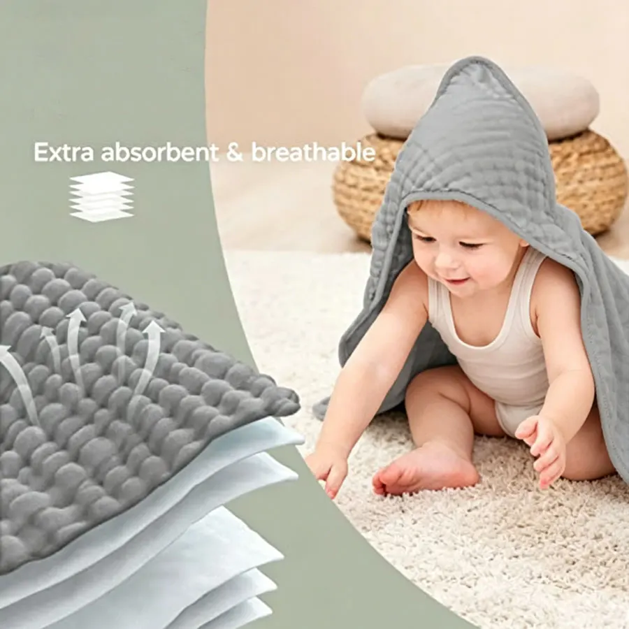 90*90cm Hooded Baby Towel Made of Pure Cotton Baby Bath Towel with Hood Soft and Absorbent for Young Children and Newborns