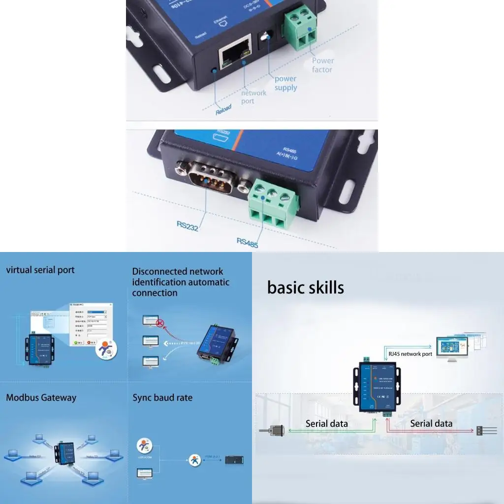 

USR-TCP232-410s ModBus RTU Converter Industrial Serial Server Support DNS DHCP RS232 RS485 to Ethernet IP Module