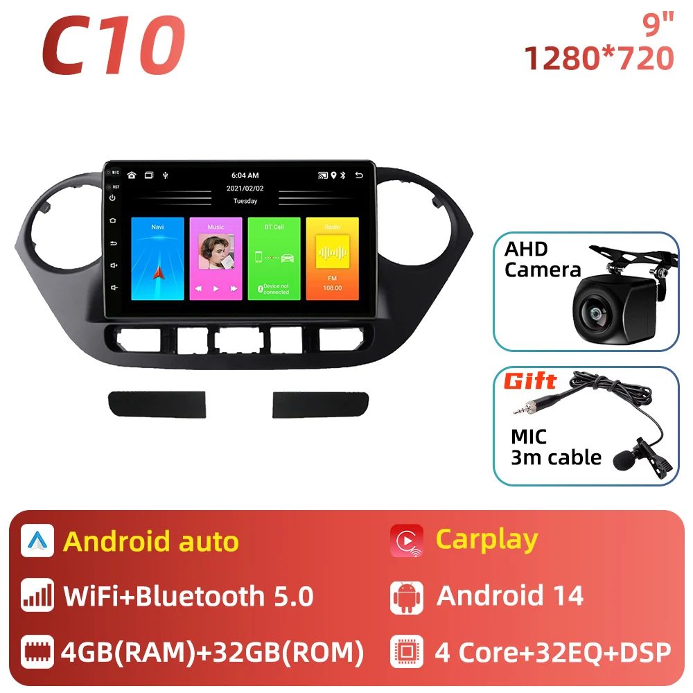 Carplay voor Hyundai Grand i10 2013 - 2018 Android Auto Multimedia Autoradio GPS Navigatie Autoradio 2 Din Head Unit Stereo DSP