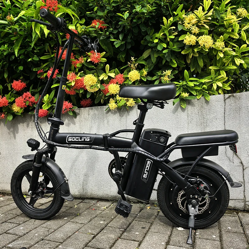 Black E-Bike, Front Shock Absorber, 500W Motor,48V Detachable Battery, 19.9MPH Top Speed, 14*2 All-Terrain Tires, Bright Headlight 3-Riding Modes Front Shock Absorptions 6-Hour Charging Time, City Commuter Bike