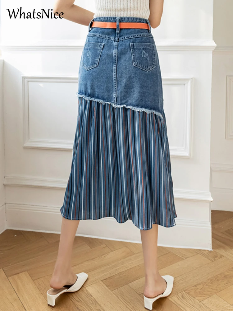 New Girls Korean Fashion Casual Denim Patchwork Skirts Womens Female OL Aesthetic Vintage Splicing Woman Skirts Dropshipping