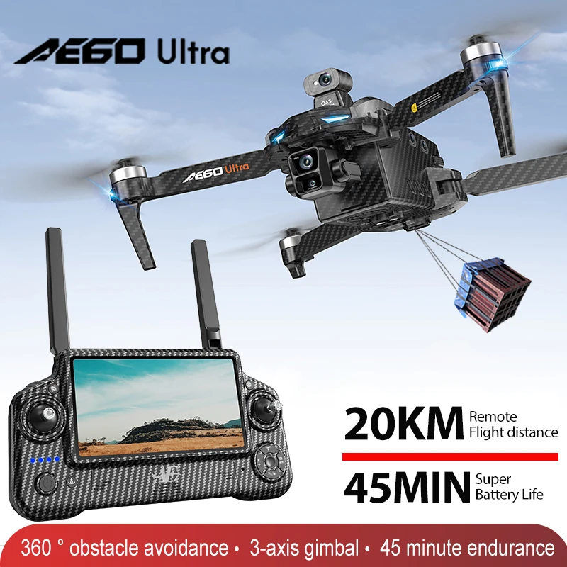 AE60 GPS Drone Professional 8K Camera 3-Axis Gimbal Aerial FPV Brush Avoiding Obstacle RC Quadcopter Touch Screen Airdrop Drones