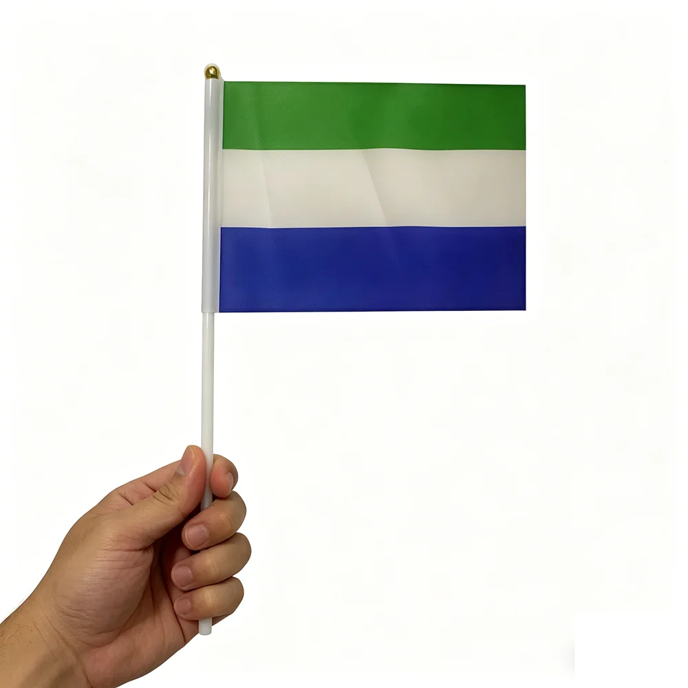 Sierra leone hand Flag 21*14cm polyester sierra leone Hand Waving Flags With plastic pole For Sports Activity