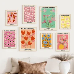 Flower Market Wall Art Decoration Colourful Spring Flowers Canvas Painting Abstract Living Room Room Poster Home Decoration