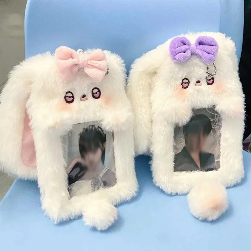 Cute Rabbit Plush Card Display Set Ins Meal Card Kpop Photo Card Holder Id Card Protective Small Card Sleeves Photocard Holder