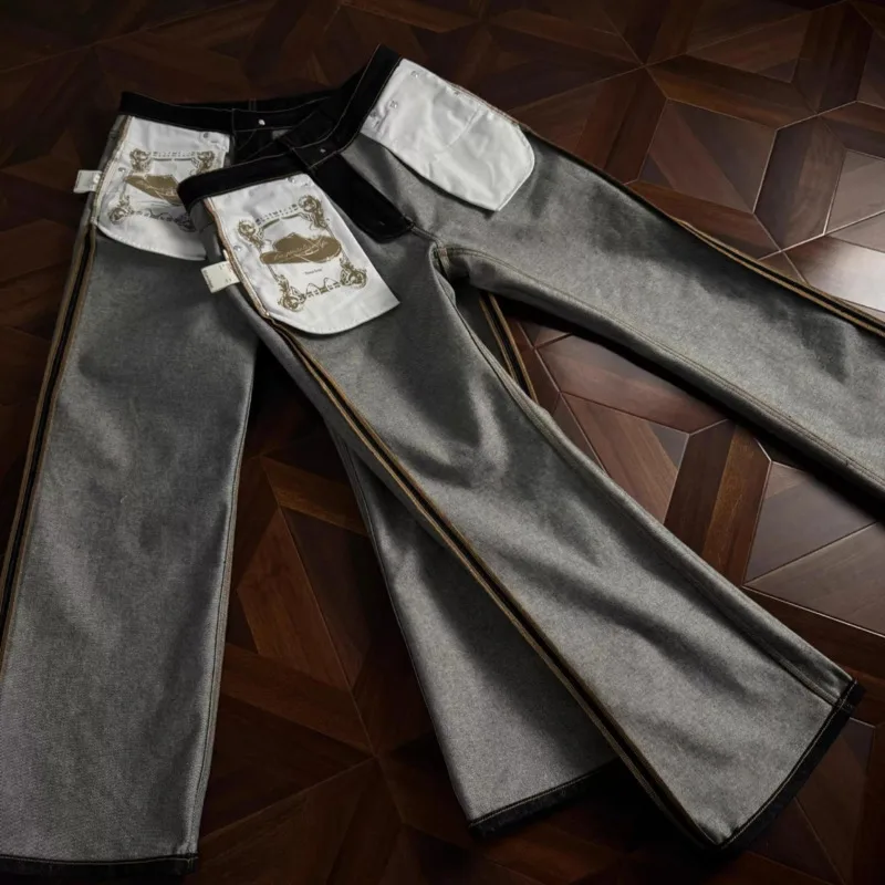 HKSH 2026 Spring Summer New Men Tide Hand-stitched Micro-Flared Fit Colorfast Jeans Unique Chic Ins Vintage Denim Pants HK21302