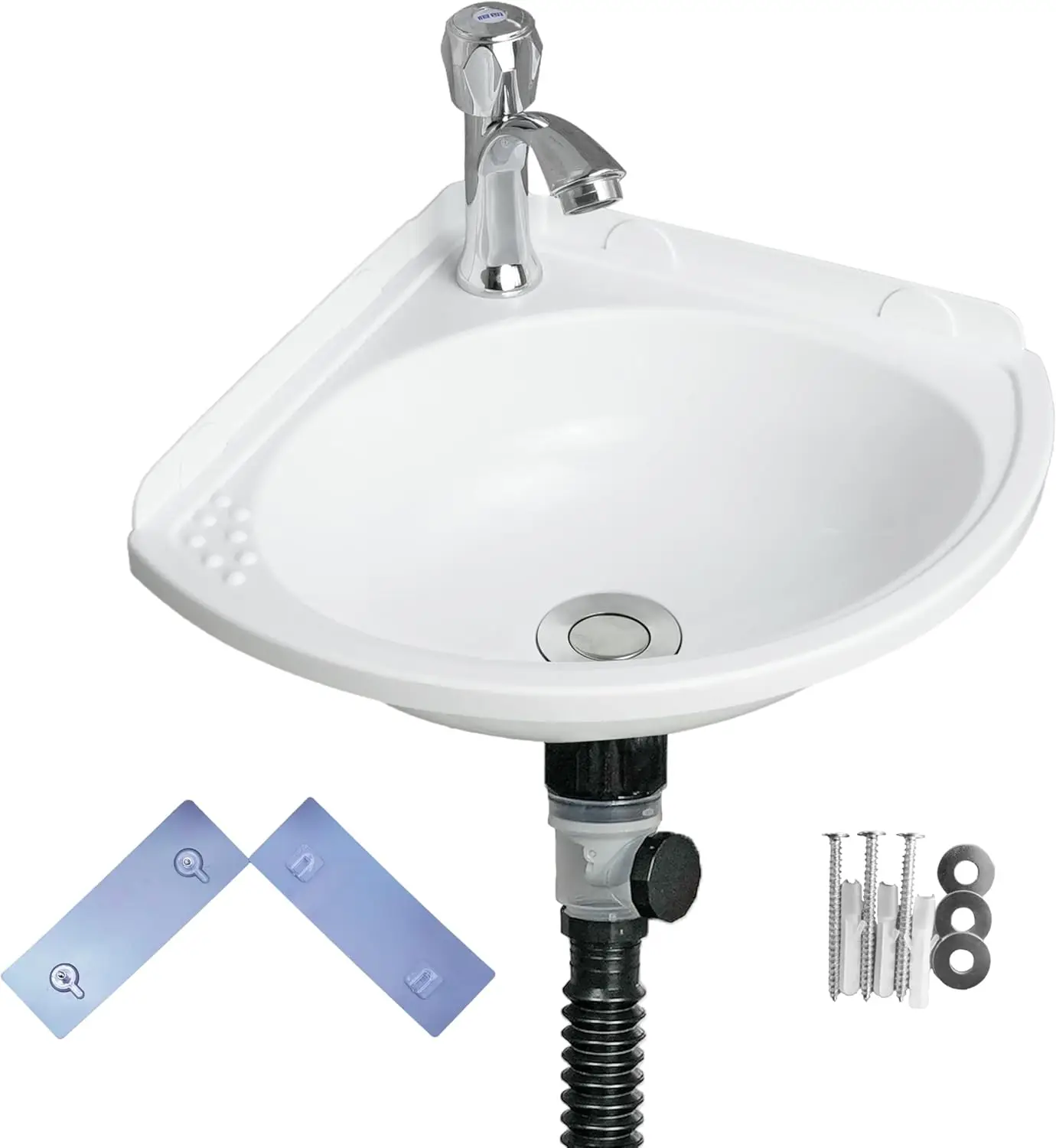 

Small Bathroom Sink Wall Mount Bathroom Corner Sink, Triangular wash basin No-Drill Installation Self-Adhesive 12 x 12 Inch with