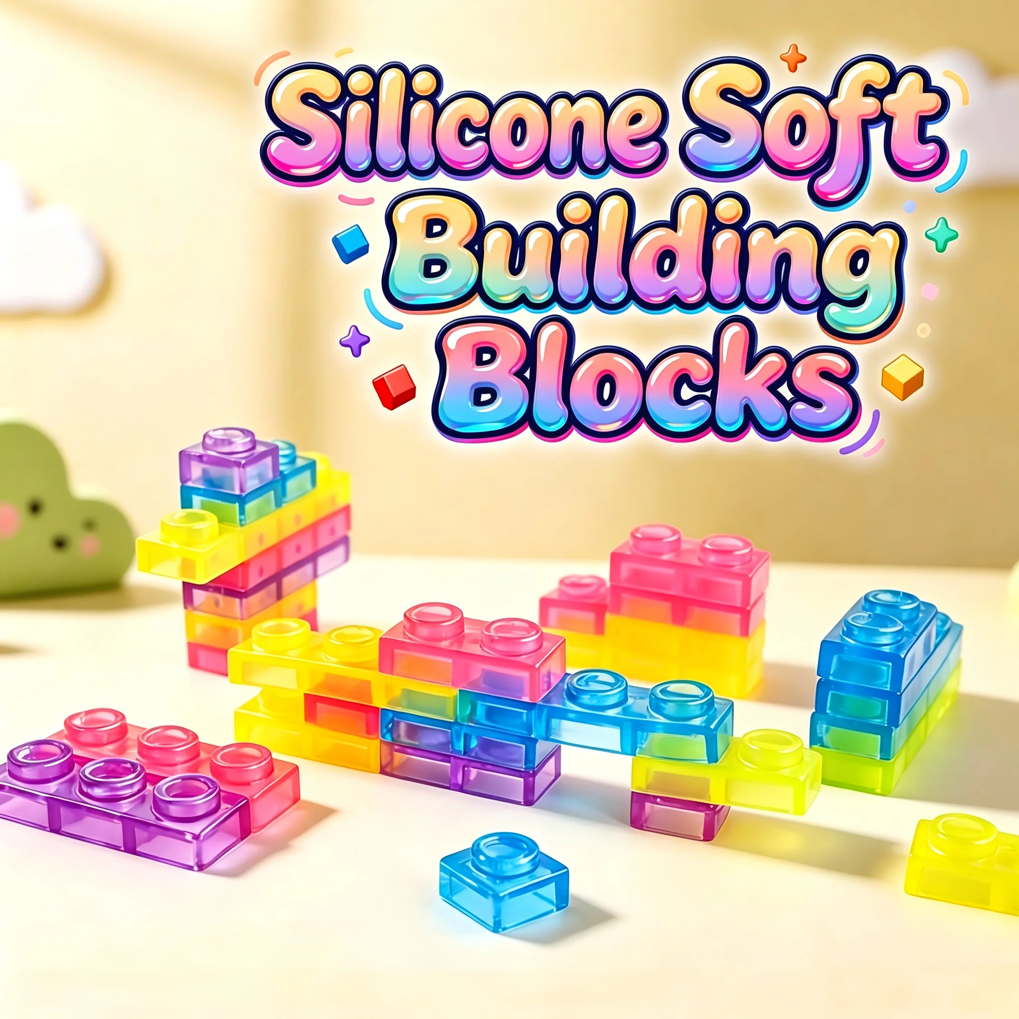 Silicone Soft Building Blocks Stretchable Squeeze Fidget Toy Stackable Sensory Construction Bricks DIY Toy for Kids Boys Girls