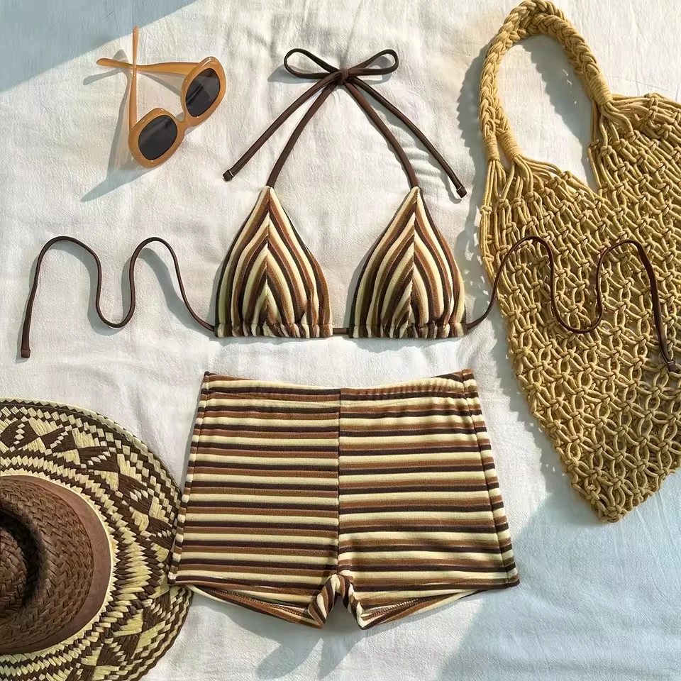 

2026 New Sexy Striped Bikini Set Women's Swimsuit Summer Beach Outfits Halter Swimwear Women Mini Bathing Suit Biquini