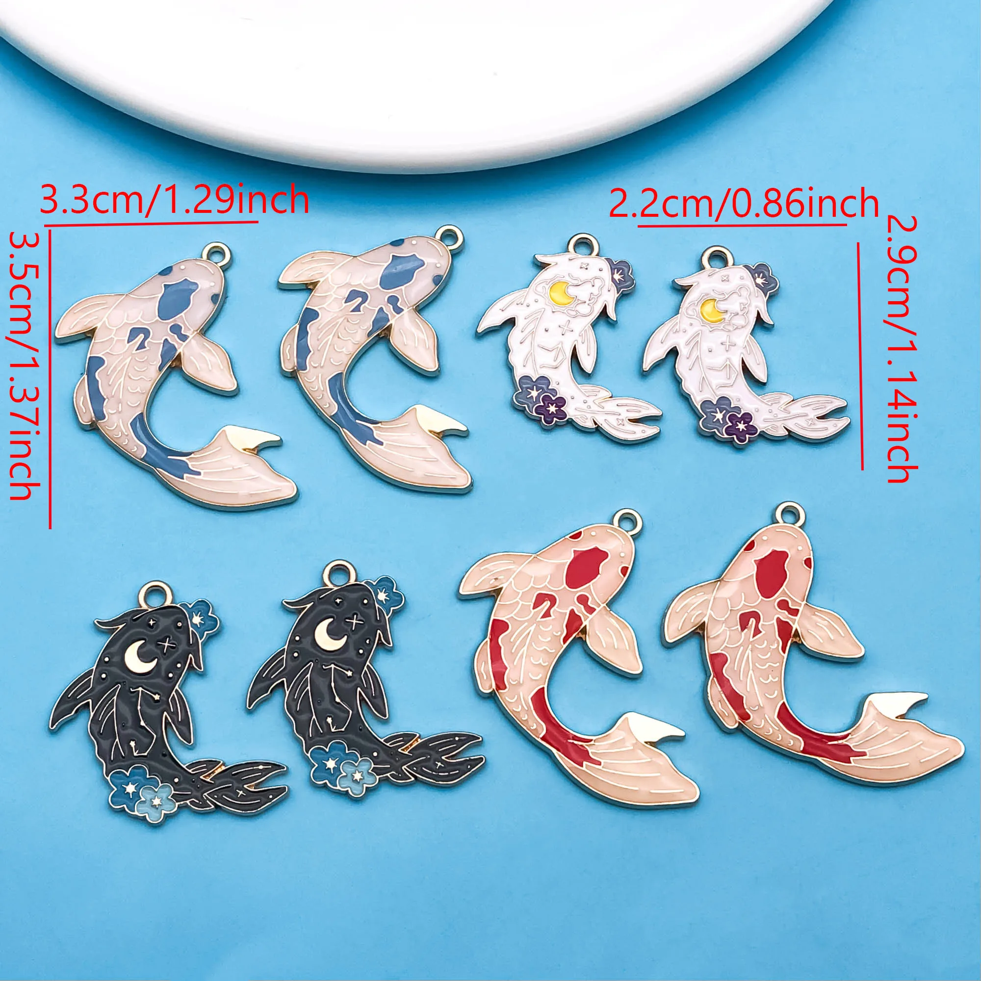 10pcs Star Sun Moon Flower Pattern Koi Enamel Charm Cartoon Chinese Style Goldfish Charm For DIY Lucky Jewelry Making Accessory