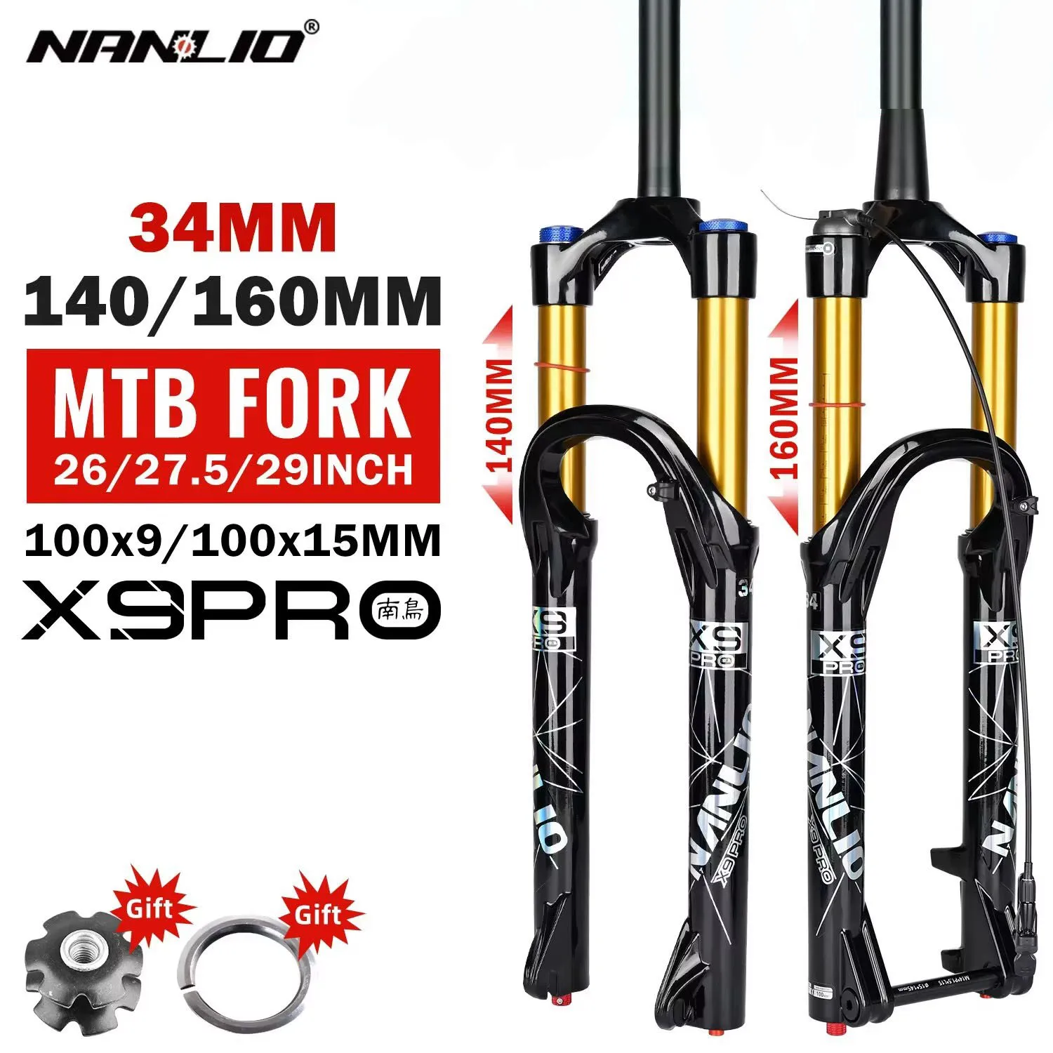 

NanLio X9PRO MTB Air Fork 34mm 140/160mm Travel 26/27.5/29" QR/Thru Axle Suspension for Mountain Bike