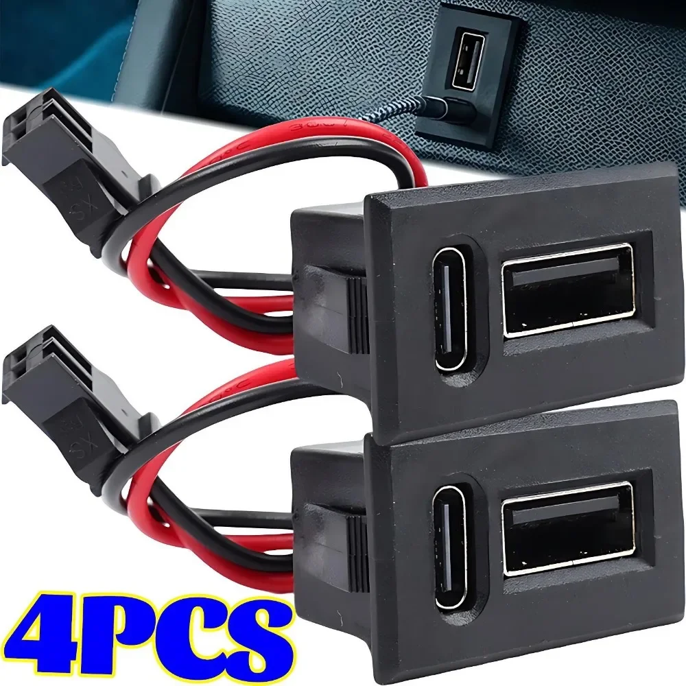 Dual Type C USB Receptacle Female Socket Chassis Mount Connector, 2 Port Power Charging Adapter for Car Dashboard