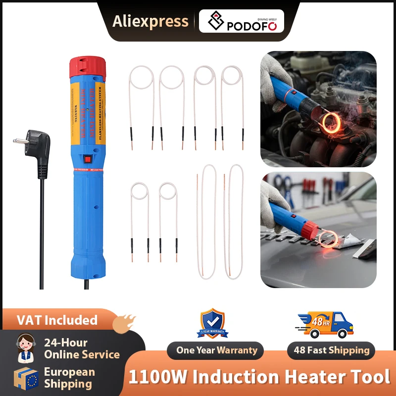 Podofo 1100W Outil de chauffage à induction magnétique sans flamme, portable, pour débouloner les vis rouillées, avec 8 bobines