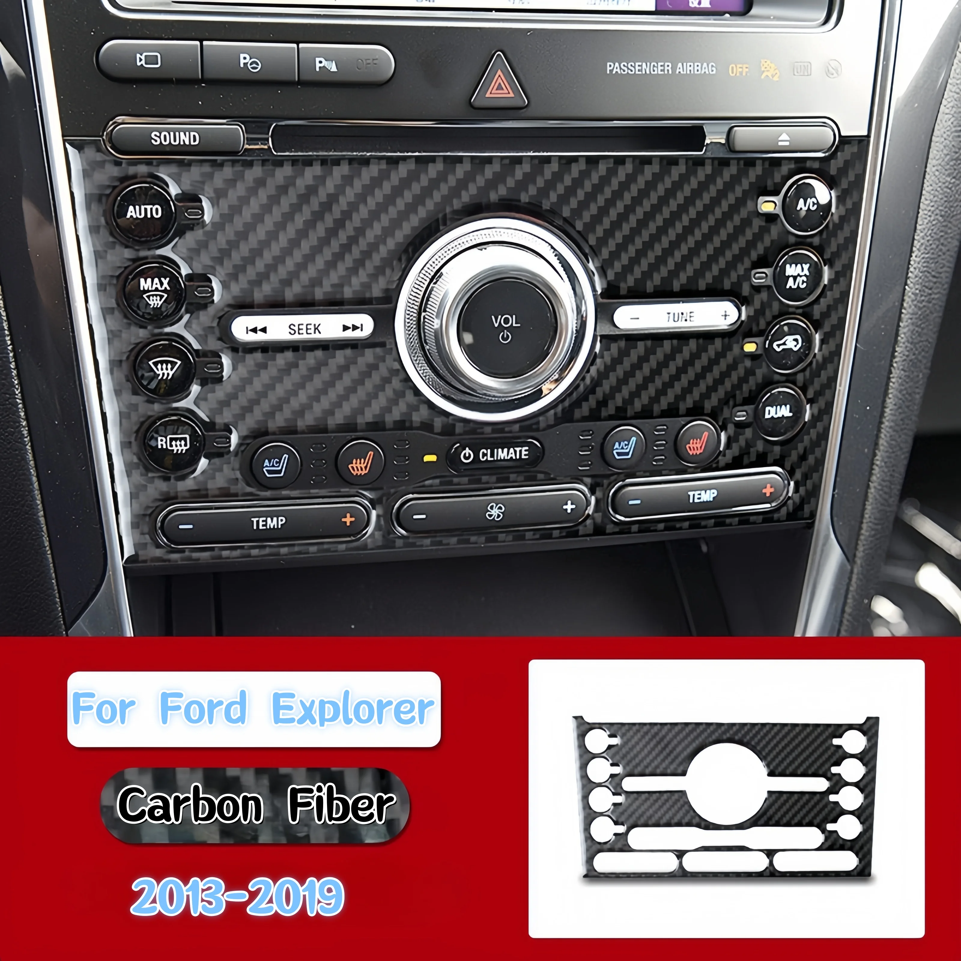 

Для Ford Explorer 2013-2019 аксессуары из углеродного волокна, интерьер автомобиля, центральное управление, CD, кнопка, панель, декоративная крышка, наклейка