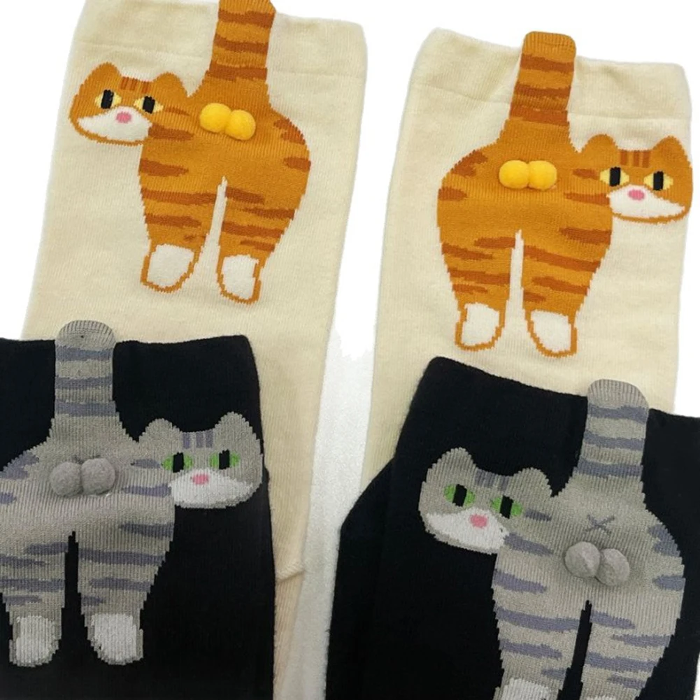 Fashion Lovely Cat Women's Casual Daily Stockings Cute Cartoon Animal Funny Middle Length Socks For Ladies Girls