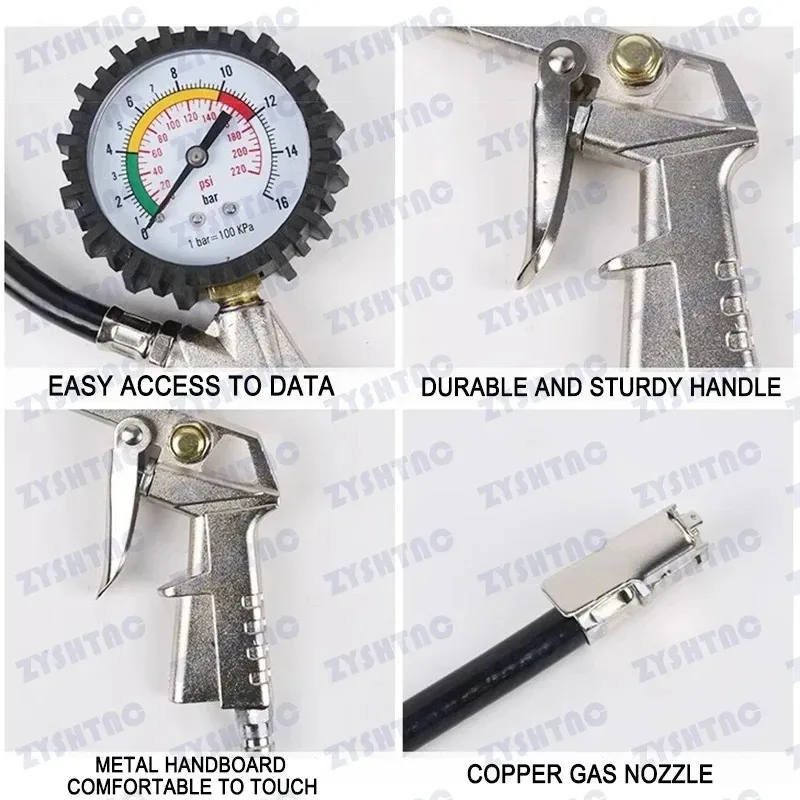 0-220/0-16BarPsi Car Tire Pressure Gauge Pressure Gun Type For Air Compressor Auto Motorcycle SUV Inflator Pump Tire Repair Tool