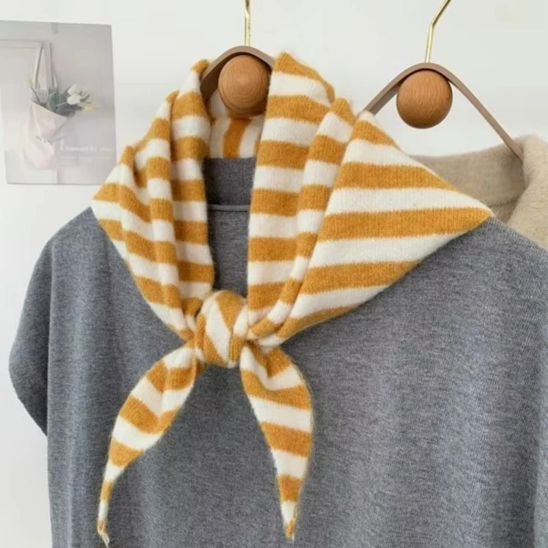 2026 New Women Wool Scarf Shawl Winter Warm Soft Knitted Striped Triangle Fashion Brand Bandana Lady Wool Scarves