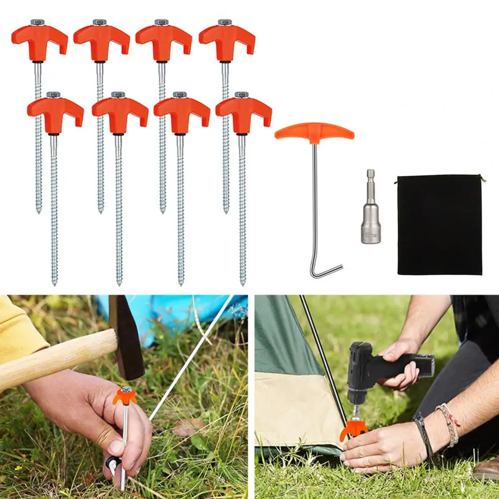 

Camping Tent Spike Heavy-duty Tent Stakes Heavy Duty Steel Tent Stakes Set with Puller Storage Bag Windproof Ground for Outdoor