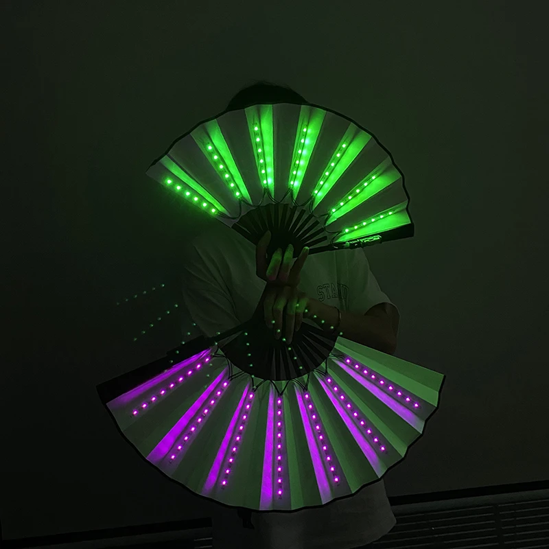 1pc 10inches LED Glowing Fan Chinese Style Folding Fan Colorful Dance LED Cloth Fan Stage Performance Show Glow Fans