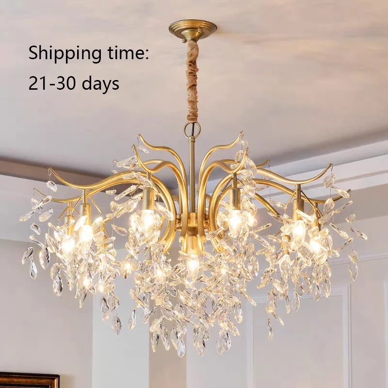 

21-30 Days Arrival, Modern Gold Tassel Crystal Chandelier, Dining Room, Living Room Home Ceiling LED Lighting Decoration, D80cm.