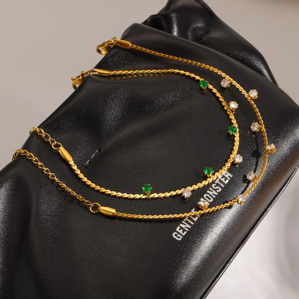 18K vergoldetes Edelstahl-Armband mit Zirkonia-Ketten, modischer, wasserdichter, schicker Schmuck – Detail 3
